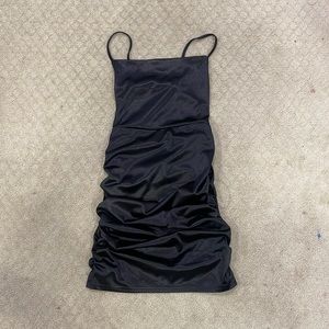 windsor size s black satin scrunched on size tight mini dress with tags